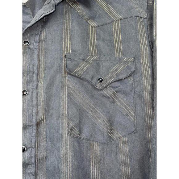 Vtg Ranch & Town Panhandle Slim L 16.5/34 Gld Metallic Stripe Western Pearl Snap - Picture 4 of 12